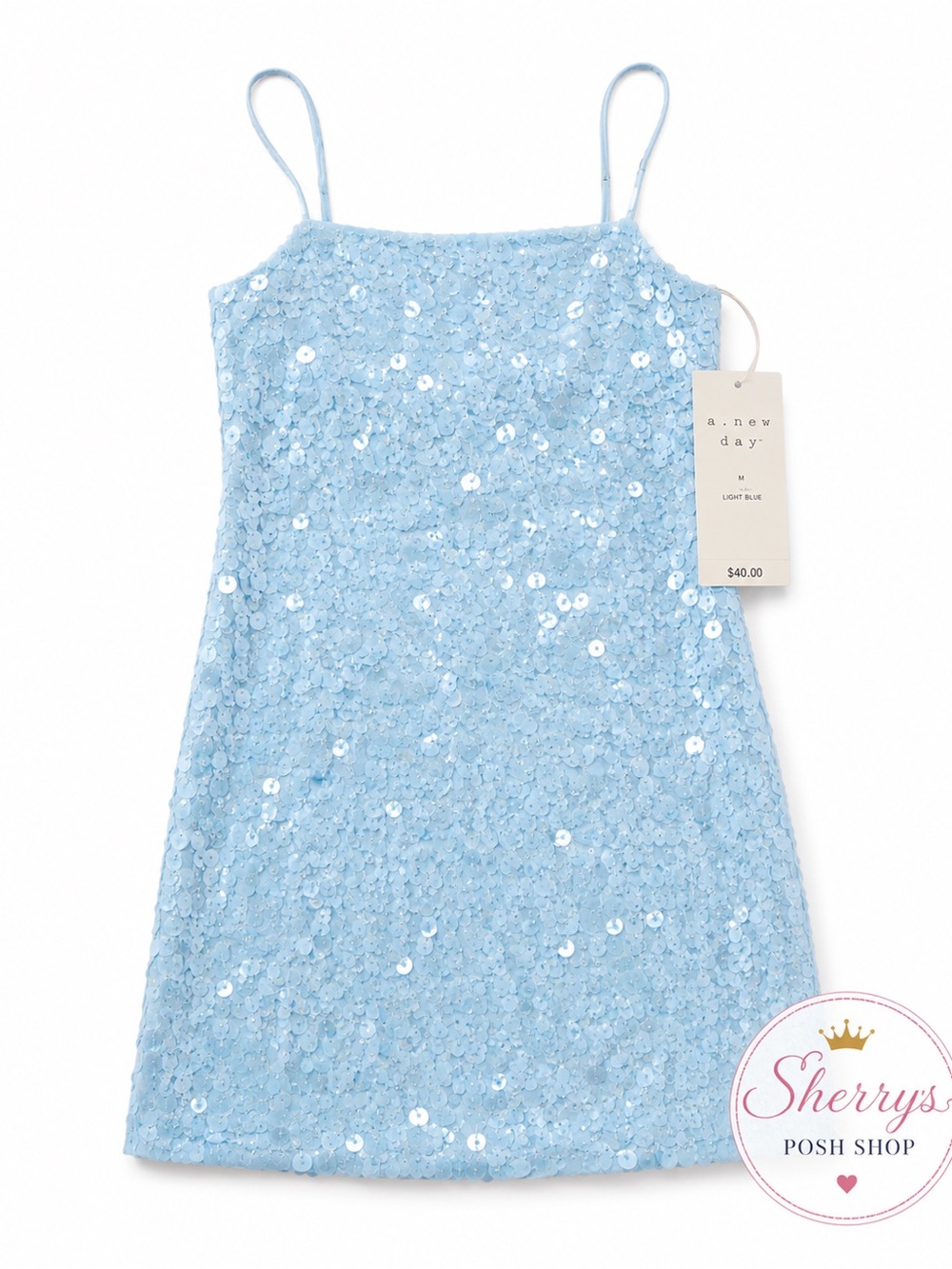 ✨ A New Day Blue Sequin Mini Dress NWT Medium Sparkly Party ✨